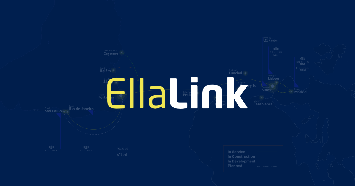 EllaLink logo with the network map in the background