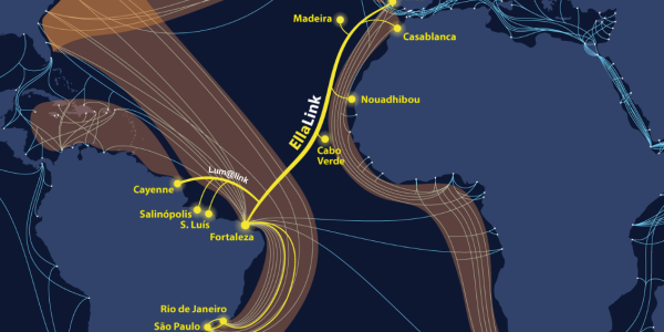 EllaLink World Map with Lum@link and the representation of the two Brazilian Amazon branching units to Salinópolis and São Luís